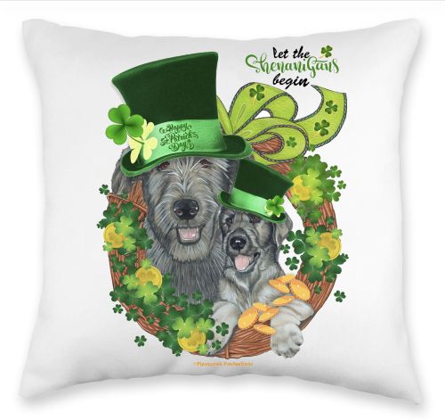 Irish Wolfhound Saint Patrick’s Day Throw Pillow, Decorative Pillow, Cute Dog Accent Pillow, Home Decor Pet Lover Gift