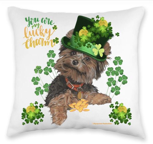 Yorkshire Terrier Saint Patrick’s Day Throw Pillow, Decorative Pillow, Cute Dog Accent Pillow, Home Decor, Pet Lover Gift