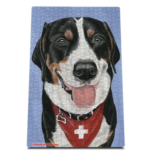 Greater Swiss Mountain Dog Jigsaw Puzzle, 500-piece with reusable Tin, from painting by Mary Badenhop, Art Puzzle, Cute Gifts for Dog Lovers