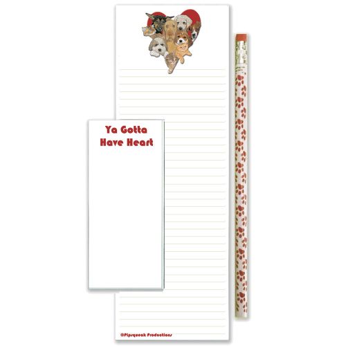 Dogs with Cats Have a Heart  To Do List Magnetic Shopping Pad Notepad & Pencil Gift Set