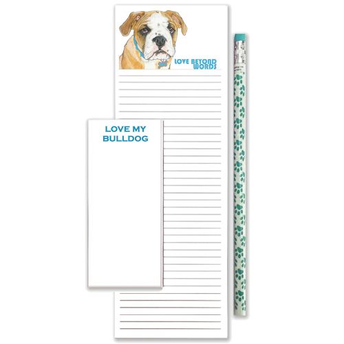 Bulldog Pup To Do List Magnetic Shopping Pad Notepad & Pencil Gift Set