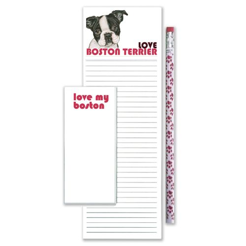 Boston Terrier To Do List Magnetic Shopping Pad Notepad & Pencil Gift Set