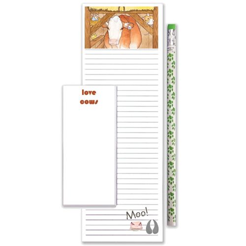 Cow To Do List Magnetic Shopping Pad Notepad & Pencil Gift Set
