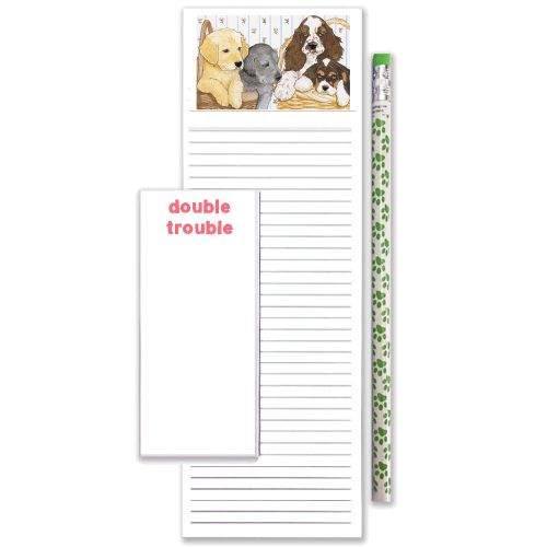 Dogs in a Basket To Do List Magnetic Shopping Pad Notepad & Pencil Gift Set