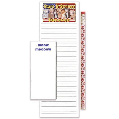 Cats Patriotic To Do List Magnetic Shopping Pad Notepad & Pencil Gift Set
