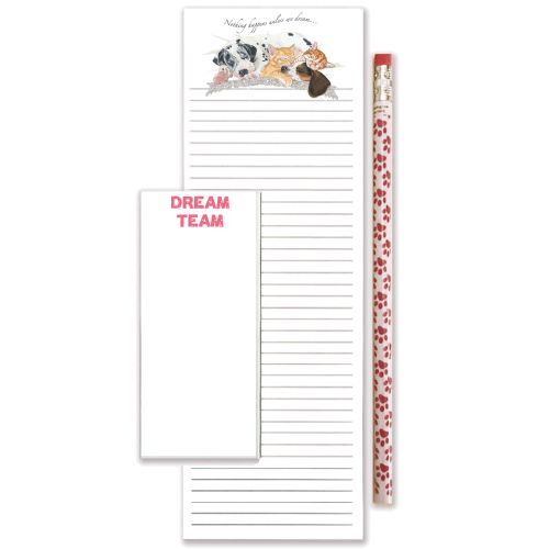 Dogs with Cats To Do List Magnetic Shopping Pad Notepad & Pencil Gift Set