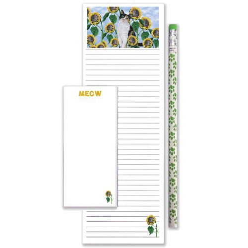 Calico Cat with Tuscan Sunflowers To Do List Magnetic Shopping Pad Notepad & Pencil Gift Set