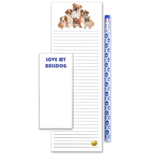 Bulldog Family To Do List Magnetic Shopping Pad Notepad & Pencil Gift Set
