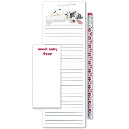 Great Dane Sweet Baby Dane Dog To Do List Magnetic Shopping Pad Notepad & Pencil Gift Set