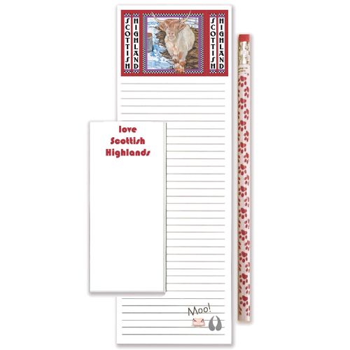 Cow Scottish Highland Cow To Do List Magnetic Shopping Pad Notepad & Pencil Gift Set