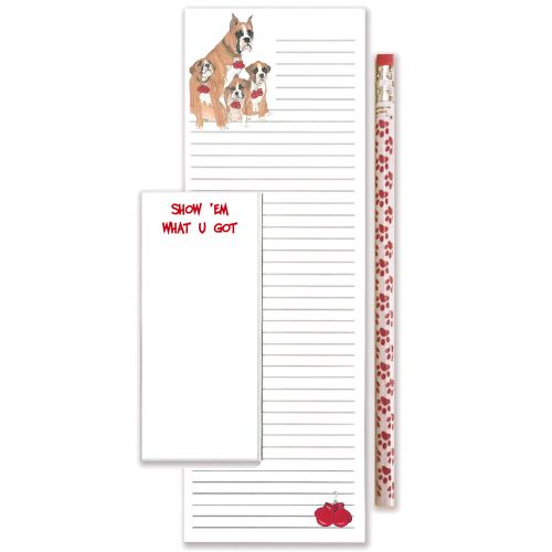 Boxer Family To Do List Magnetic Shopping Pad Notepad & Pencil Gift Set