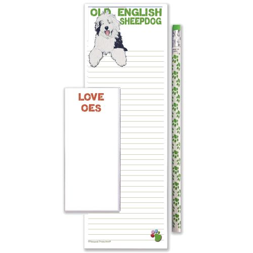 Old English Sheepdog To Do List Magnetic Shopping Pad Notepad & Pencil Gift Set