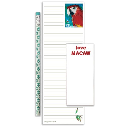 Parrot Macaw To Do List Magnetic Shopping Pad Notepad & Pencil Gift Set