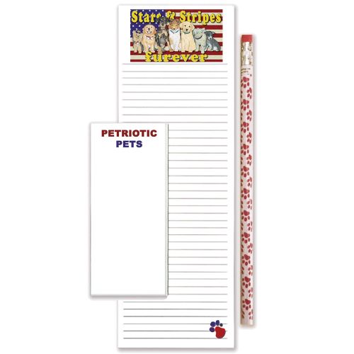 Dogs Patriotic To Do List Magnetic Shopping Pad Notepad & Pencil Gift Set