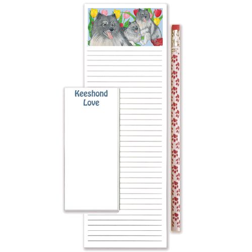 Keeshond To Do List Magnetic Shopping Pad Notepad & Pencil Gift Set