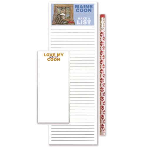 Maine Coon Cat To Do List Magnetic Shopping Pad Notepad & Pencil Gift Set