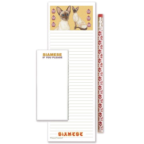 Siamese Cat To Do List Magnetic Shopping Pad Notepad & Pencil Gift Set