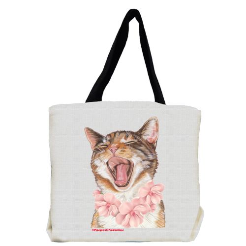 Cat's Meow Tabby Cat with Flowers Tote Bag