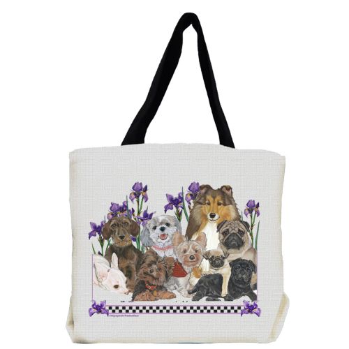 Dogs with Iris Flowers Tote Bag
