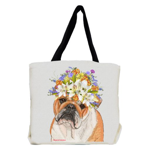 Bulldog with Flowers Tote Bag