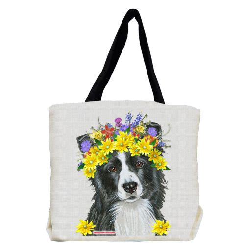 Border Collie Dog with Flowers Tote Bag