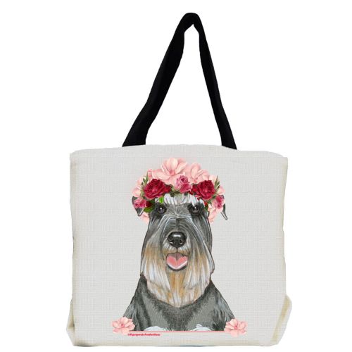 Schnauzer Dog with Flowers Tote Bag