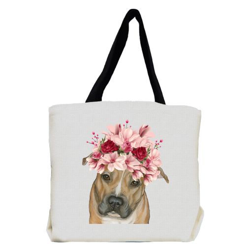 Pit Bull Dog with Flowers Tote Bag