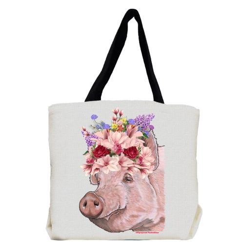 Pig Lover Farm with Flowers Tote Bag