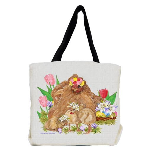 Chicken Buff Orpington Hen With Chicks with Flowers Tote Bag