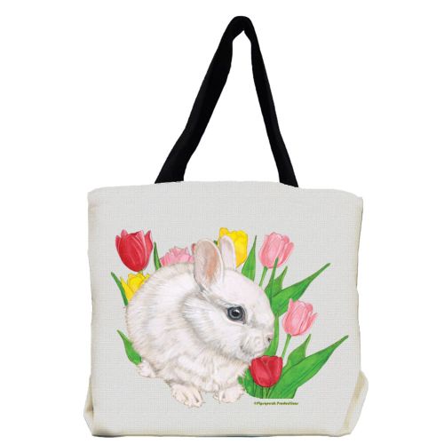Bunny Dwarf White Rabbit with Flowers Tote Bag