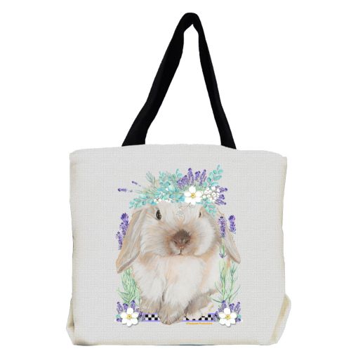 Bunny Floppy Eared Lop Eared Beige Rabbit with Lavender Flowers Tote Bag