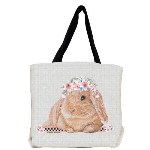 Bunny Floppy Eared Lop Eared Fawn Rabbit with Flowers Tote Bag