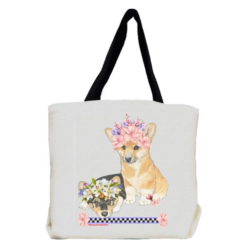 Corgi Welsh Pembroke Dog with Flowers Tote Bag