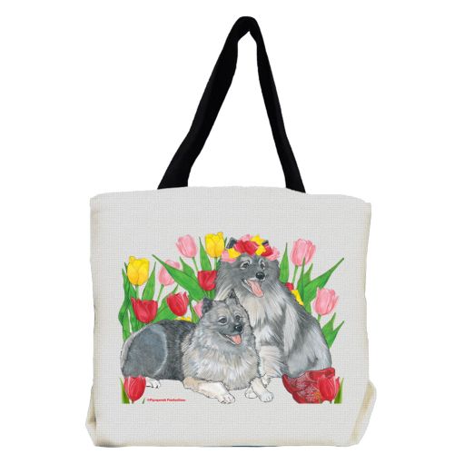 Keeshond Dog with Flowers Tote Bag