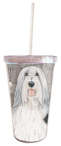 Bearded Collie Tumbler with Straw, Double Wall, 16 Ounces Acrylic Tumbler, BPA-Free