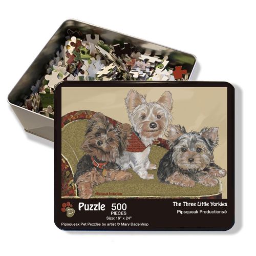 Yorkshire Terrier Jigsaw Puzzle, 500-piece with reusable Tin, from painting by Mary Badenhop, Art Puzzle, Cute Gifts for Yorkie Lovers