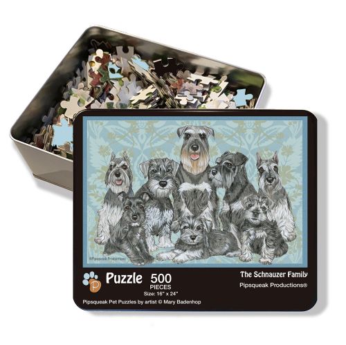 Schnauzer Jigsaw Puzzle, 500-piece with reusable Tin, from painting by Mary Badenhop, Art Puzzle, Cute Gifts for Dog Lovers