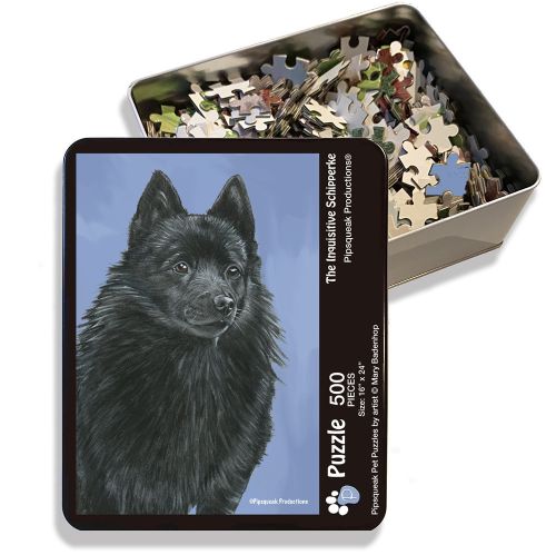 Schipperke Jigsaw Puzzle, 500-piece with reusable Tin, from painting by Mary Badenhop, Art Puzzle, Cute Gifts for Dog Lovers