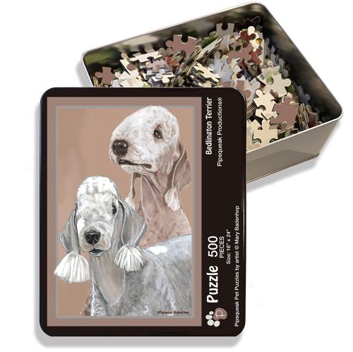 Bedlington Terrier Jigsaw Puzzle, 500-piece with reusable Tin, from painting by Mary Badenhop, Art Puzzle, Cute Gifts for Dog Lovers