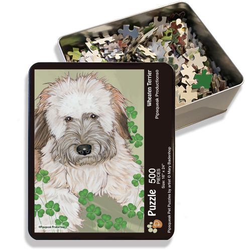 Wheaten Terrier Jigsaw Puzzle, 500-piece with reusable Tin, from painting by Mary Badenhop, Art Puzzle, Cute Gifts for Dog Lovers