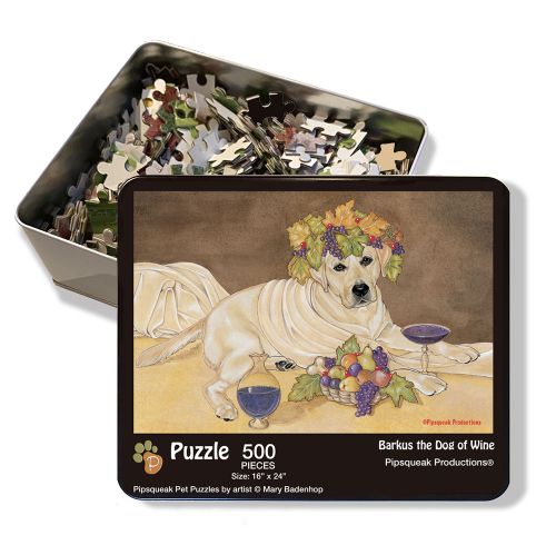 Labrador Retriever, Yellow Lab Jigsaw Puzzle, 500-piece with reusable Tin, from painting by Mary Badenhop, Art Puzzle, Cute Gifts for Dog Lovers