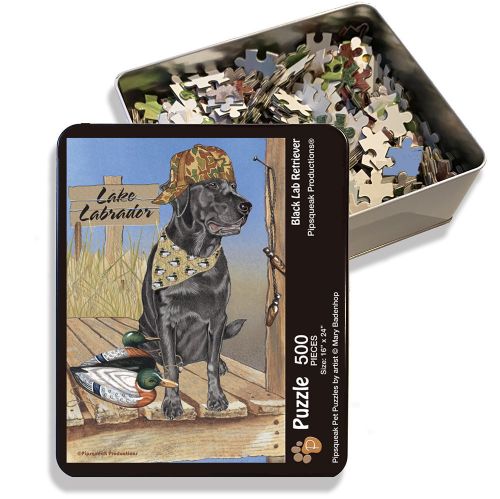 Labrador Retriever Black Lab, Jigsaw Puzzle, 500-piece with reusable Tin, from painting by Mary Badenhop, Art Puzzle, Cute Gifts for Dog Lovers