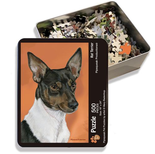 Rat Terrier Jigsaw Puzzle, 500-piece with reusable Tin, from painting by Mary Badenhop, Art Puzzle, Cute Gifts for Dog Lovers