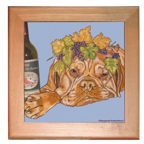 Dogue De Bordeaux Dog Kitchen Ceramic Trivet Framed in Pine 8" x 8"