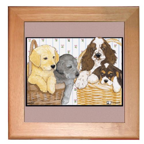 Dog Kitchen Ceramic Trivet Framed in Pine 8" x 8"