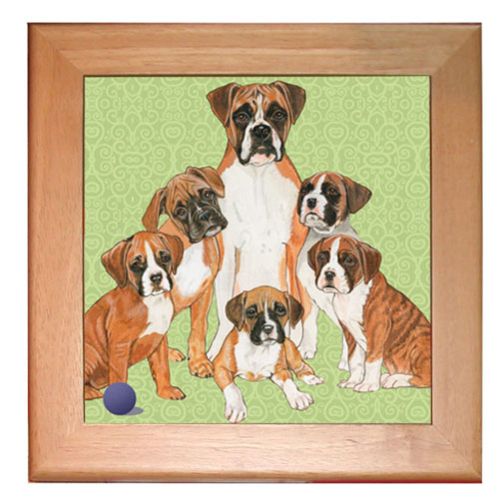 Boxer Dog Kitchen Ceramic Trivet Framed in Pine 8" x 8"