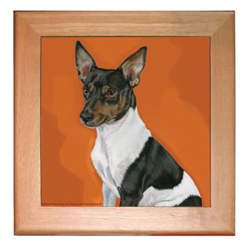 Rat Terrier Dog Kitchen Ceramic Trivet Framed in Pine 8" x 8"