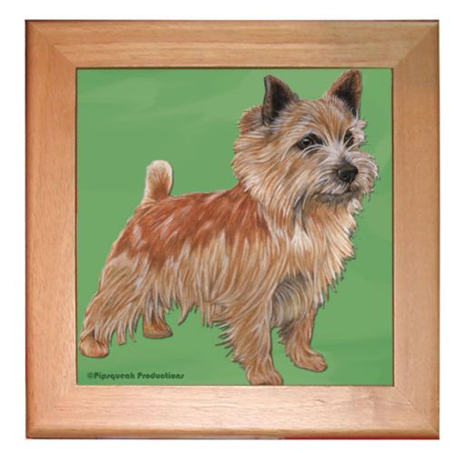 Norwich Terrier Dog Kitchen Ceramic Trivet Framed in Pine 8" x 8"