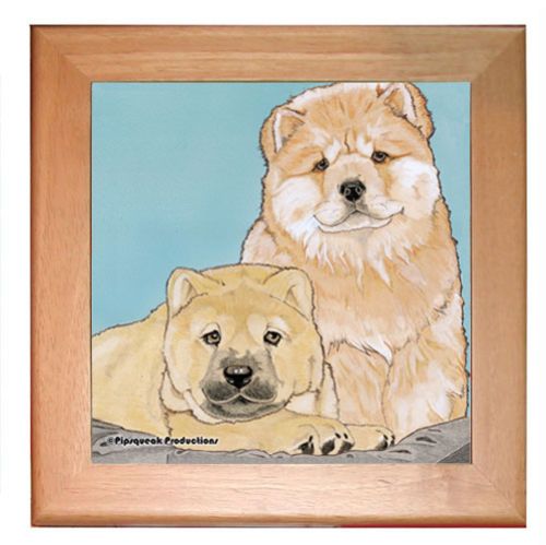 Chow Chow Dog Kitchen Ceramic Trivet Framed in Pine 8" x 8"