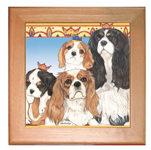 Cavalier King Charles Dog Kitchen Ceramic Trivet Framed in Pine 8" x 8"